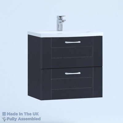 800mm Curve 2 Drawer Wall Hung Bathroom Vanity Basin Unit (Fully Assembled) - Cambridge Solid Wood Indigo