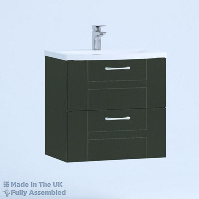 800mm Curve 2 Drawer Wall Hung Bathroom Vanity Basin Unit (Fully Assembled) - Cartmel Woodgrain Fir Green