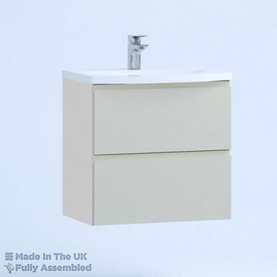 800mm Curve 2 Drawer Wall Hung Bathroom Vanity Basin Unit (Fully Assembled) - Lucente Gloss Light Grey