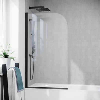 800mm Curved Bath Screen Matt Black Profile Clear Glass Reversible Denver - 3