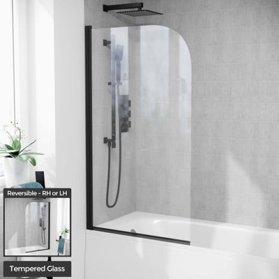 800mm Curved Bath Screen Matt Black Profile Clear Glass Reversible Denver - 4