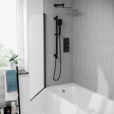 800mm Curved Bath Screen Matt Black Profile Clear Glass Reversible Denver - 6