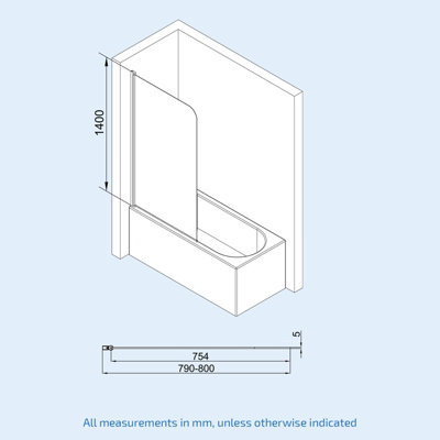 800mm Curved Bath Screen Matt Black Profile Clear Glass Reversible Denver