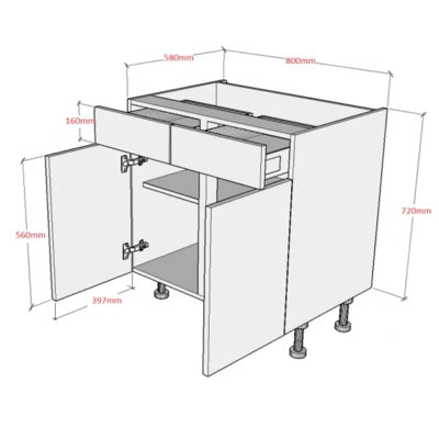 800mm Drawer Line Double Base Kitchen Cabinet - 720mm High - Soft-Close ...