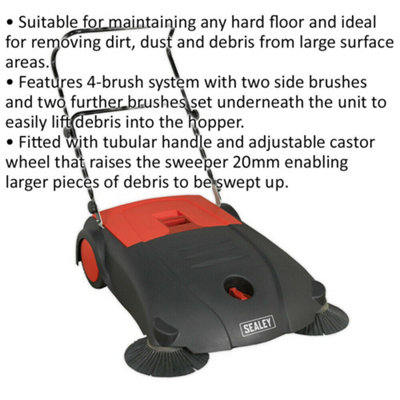 800mm Floor Sweeper - Hard Floor 4-Brush System - 40L Hopper - Tubular Handle