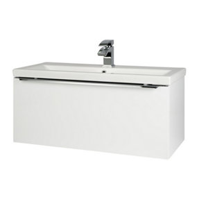 800mm Gloss White Wall Bathroom Mounted Vanity Unit and Basin (Central) - Brassware not Included
