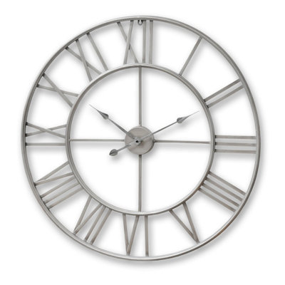 800mm Industrial Silver Open-Frame Wall Clock with Oversized Roman Numerals