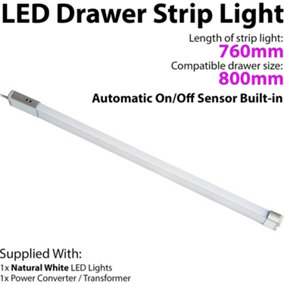 800mm LED Drawer Strip Light AUTO ON/OFF PIR SENSOR Kitchen Cupboard Door Unit