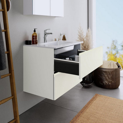 800mm LED Drawers Minimalist 2 Drawer Wall Hung Bathroom Vanity Basin Unit (Fully Assembled) - Lucente Gloss Ivory Price Comparisons | Compare The Build