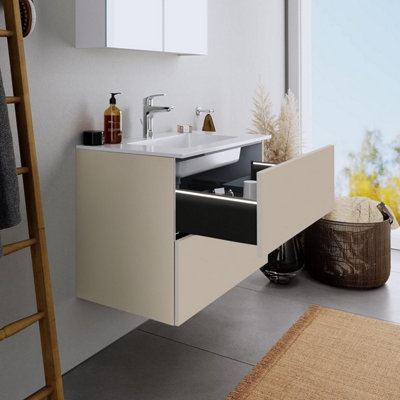 800mm LED Drawers Minimalist 2 Drawer Wall Hung Bathroom Vanity Basin Unit (Fully Assembled) - Vivo Matt Cashmere Price Comparisons | Compare The Build