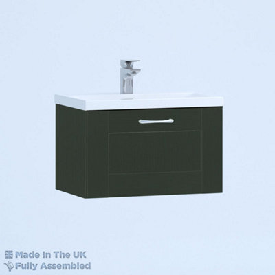 800mm Mid Edge 1 Drawer Wall Hung Bathroom Vanity Basin Unit (Fully Assembled) - Cambridge Solid Wood Fir Green Price Comparisons | Compare The Build