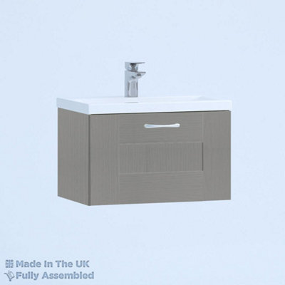 800mm Mid Edge 1 Drawer Wall Hung Bathroom Vanity Basin Unit (Fully Assembled) - Cartmel Woodgrain Dust Grey Price Comparisons | Compare The Build