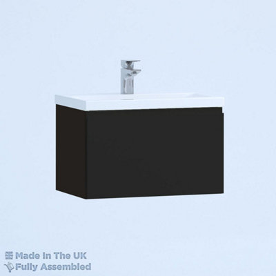 800mm Mid Edge 1 Drawer Wall Hung Bathroom Vanity Basin Unit (Fully Assembled) - Lucente Gloss Anthracite