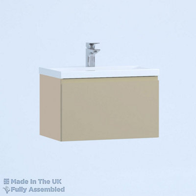 800mm Mid Edge 1 Drawer Wall Hung Bathroom Vanity Basin Unit (Fully Assembled) - Lucente Gloss Cashmere