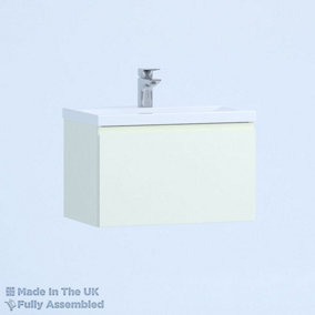 800mm Mid Edge 1 Drawer Wall Hung Bathroom Vanity Basin Unit (Fully Assembled) - Lucente Gloss Cream