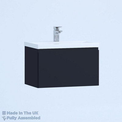 800mm Mid Edge 1 Drawer Wall Hung Bathroom Vanity Basin Unit (Fully Assembled) - Lucente Matt Indigo Price Comparisons | Compare The Build