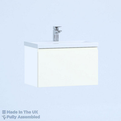 800mm Mid Edge 1 Drawer Wall Hung Bathroom Vanity Basin Unit (Fully Assembled) - Lucente Matt White