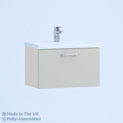 800mm Mid Edge 1 Drawer Wall Hung Bathroom Vanity Basin Unit (Fully Assembled) - Vivo Matt Light Grey