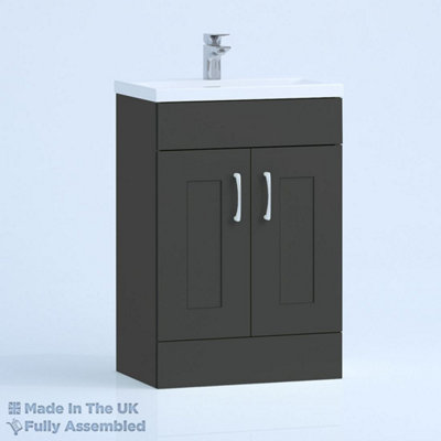 800mm Mid Edge 2 Door Floor Standing Bathroom Vanity Basin Unit (Fully Assembled) - Oxford Matt Anthracite