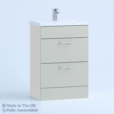 800mm Mid Edge 2 Drawer Floor Standing Bathroom Vanity Basin Unit (Fully Assembled) - Vivo Matt Light Grey