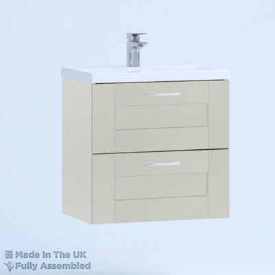 800mm Mid Edge 2 Drawer Wall Hung Bathroom Vanity Basin Unit (Fully Assembled) - Cambridge Solid Wood Light Grey