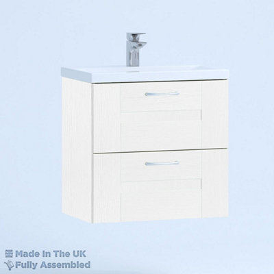 800mm Mid Edge 2 Drawer Wall Hung Bathroom Vanity Basin Unit (Fully Assembled) - Cartmel Woodgrain White