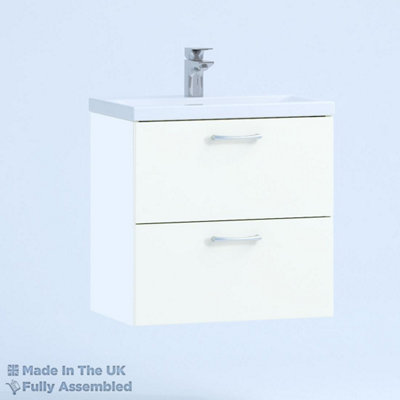 800mm Mid Edge 2 Drawer Wall Hung Bathroom Vanity Basin Unit (Fully Assembled) - Vivo Gloss White