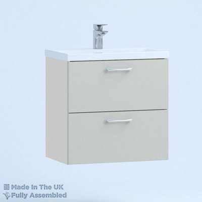 800mm Mid Edge 2 Drawer Wall Hung Bathroom Vanity Basin Unit (Fully Assembled) - Vivo Matt Light Grey