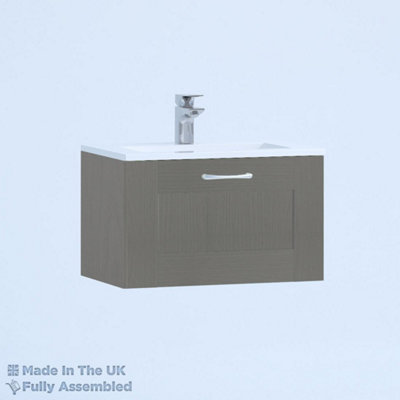 800mm Minimalist 1 Drawer Wall Hung Bathroom Vanity Basin Unit (Fully Assembled) - Cambridge Solid Wood Dust Grey Price Comparisons | Compare The Build