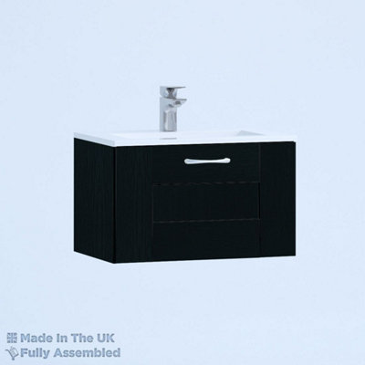 800mm Minimalist 1 Drawer Wall Hung Bathroom Vanity Basin Unit (Fully Assembled) - Cartmel Woodgrain Anthracite