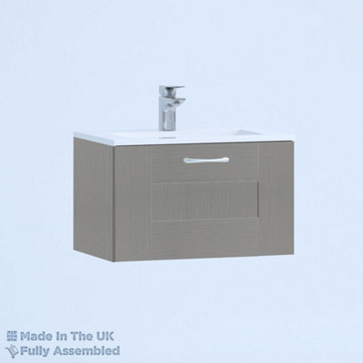 800mm Minimalist 1 Drawer Wall Hung Bathroom Vanity Basin Unit (Fully Assembled) - Cartmel Woodgrain Dust Grey Price Comparisons | Compare The Build