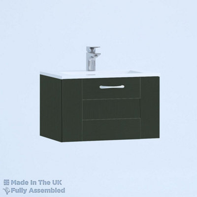 800mm Minimalist 1 Drawer Wall Hung Bathroom Vanity Basin Unit (Fully Assembled) - Cartmel Woodgrain Fir Green Price Comparisons | Compare The Build