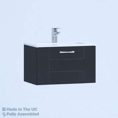 800mm Minimalist 1 Drawer Wall Hung Bathroom Vanity Basin Unit (Fully Assembled) - Cartmel Woodgrain Indigo Price Comparisons | Compare The Build