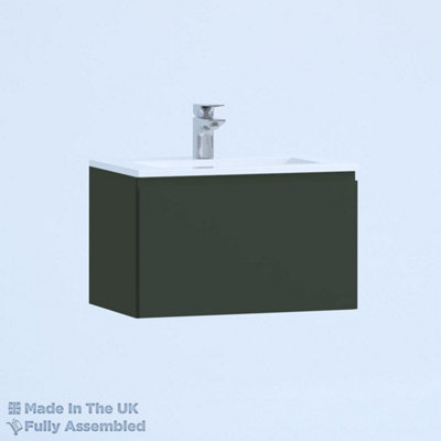 800mm Minimalist 1 Drawer Wall Hung Bathroom Vanity Basin Unit (Fully Assembled) - Lucente Matt Fir Green Price Comparisons | Compare The Build