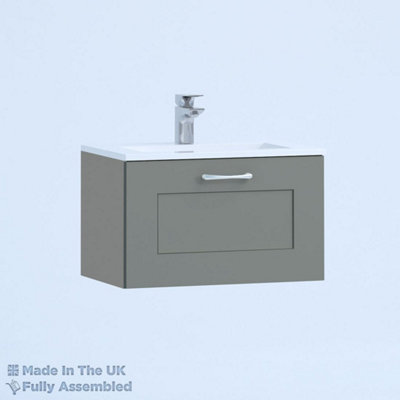 800mm Minimalist 1 Drawer Wall Hung Bathroom Vanity Basin Unit (Fully Assembled) - Oxford Matt Dust Grey