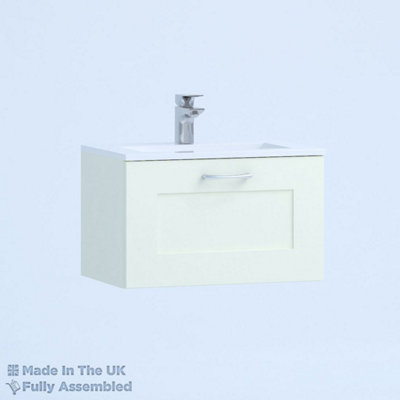 800mm Minimalist 1 Drawer Wall Hung Bathroom Vanity Basin Unit (Fully Assembled) - Oxford Matt Ivory