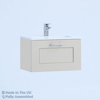 800mm Minimalist 1 Drawer Wall Hung Bathroom Vanity Basin Unit (Fully Assembled) - Oxford Matt Light Grey