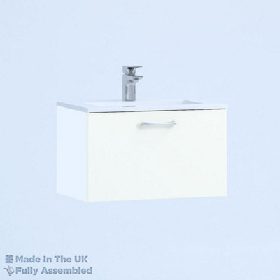800mm Minimalist 1 Drawer Wall Hung Bathroom Vanity Basin Unit (Fully Assembled) - Vivo Gloss White