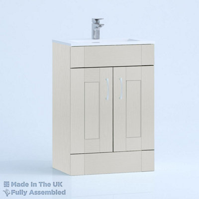 800mm Minimalist 2 Door Floor Standing Bathroom Vanity Basin Unit (Fully Assembled) - Cambridge Solid Wood Light Grey