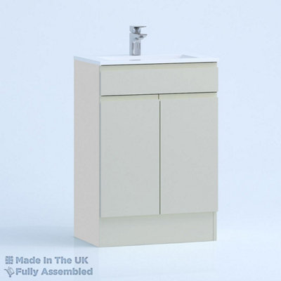 800mm Minimalist 2 Door Floor Standing Bathroom Vanity Basin Unit (Fully Assembled) - Lucente Gloss Light Grey
