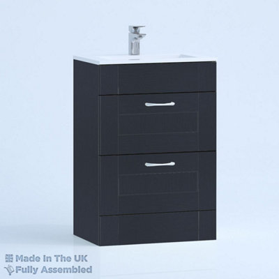 800mm Minimalist 2 Drawer Floor Standing Bathroom Vanity Basin Unit (Fully Assembled) - Cambridge Solid Wood Indigo Price Comparisons | Compare The Build