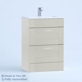 800mm Minimalist 2 Drawer Floor Standing Bathroom Vanity Basin Unit (Fully Assembled) - Cambridge Solid Wood Light Grey