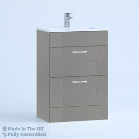 800mm Minimalist 2 Drawer Floor Standing Bathroom Vanity Basin Unit (Fully Assembled) - Cartmel Woodgrain Dust Grey