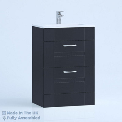 800mm Minimalist 2 Drawer Floor Standing Bathroom Vanity Basin Unit (Fully Assembled) - Cartmel Woodgrain Indigo Price Comparisons | Compare The Build