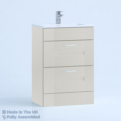 800mm Minimalist 2 Drawer Floor Standing Bathroom Vanity Basin Unit (Fully Assembled) - Cartmel Woodgrain Light Grey