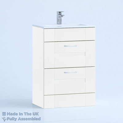 800mm Minimalist 2 Drawer Floor Standing Bathroom Vanity Basin Unit (Fully Assembled) - Cartmel Woodgrain White