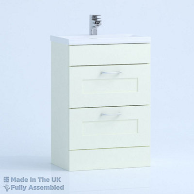 800mm Minimalist 2 Drawer Floor Standing Bathroom Vanity Basin Unit (Fully Assembled) - Oxford Matt Ivory