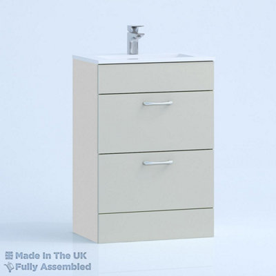 800mm Minimalist 2 Drawer Floor Standing Bathroom Vanity Basin Unit (Fully Assembled) - Vivo Gloss Light Grey Price Comparisons | Compare The Build