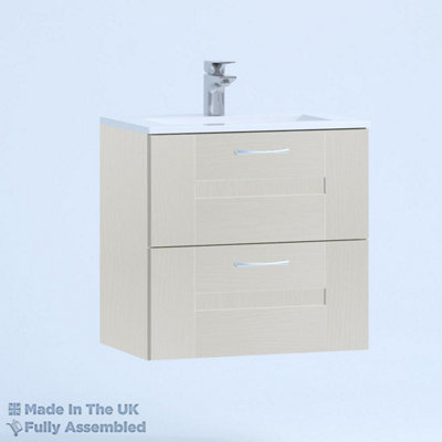 800mm Minimalist 2 Drawer Wall Hung Bathroom Vanity Basin Unit (Fully Assembled) - Cartmel Woodgrain Light Grey Price Comparisons | Compare The Build