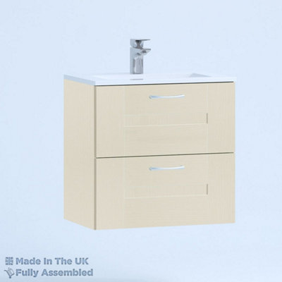 800mm Minimalist 2 Drawer Wall Hung Bathroom Vanity Basin Unit (Fully Assembled) - Cartmel Woodgrain Mussel Price Comparisons | Compare The Build